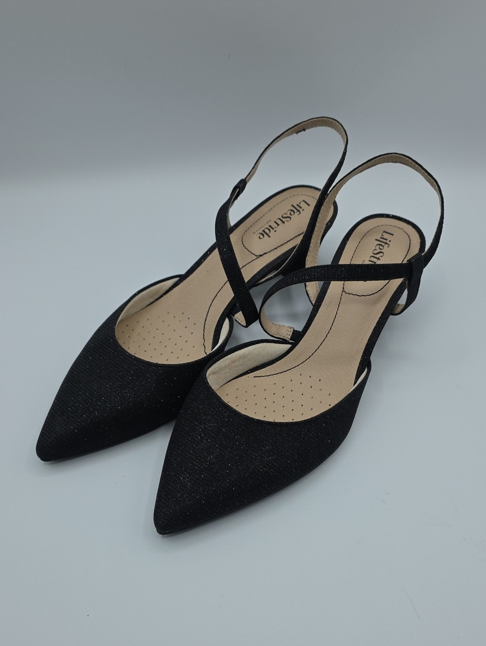 Life Stride Black Pointed Slingback Heels